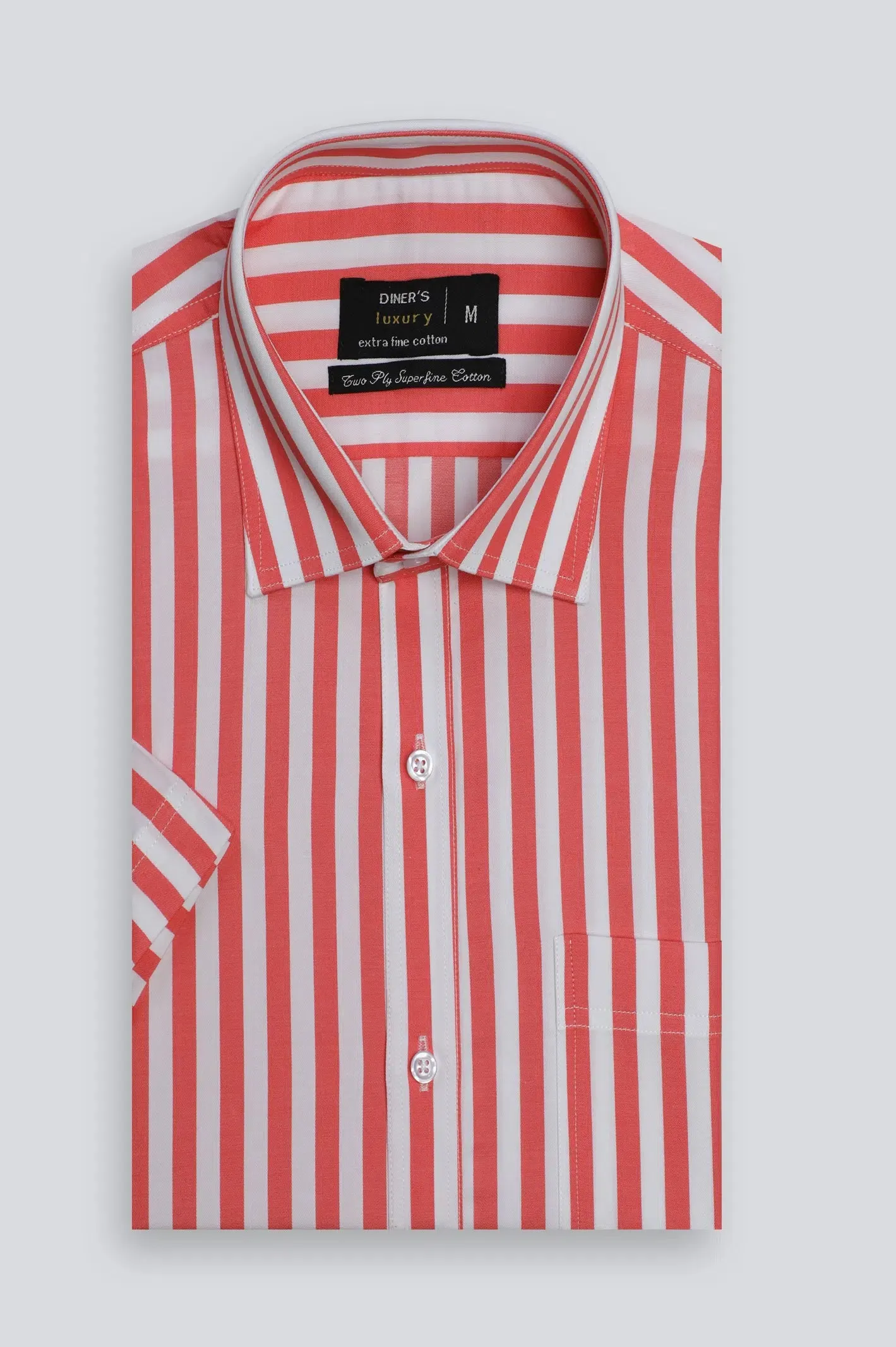 Pink Awning Stripe Formal Shirt (Half Sleeves)