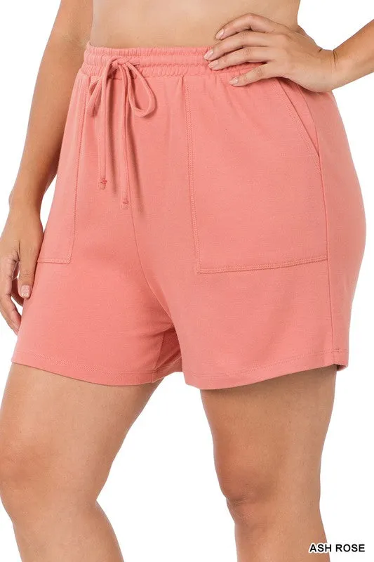 Plus Cotton Drawstring Waist Shorts