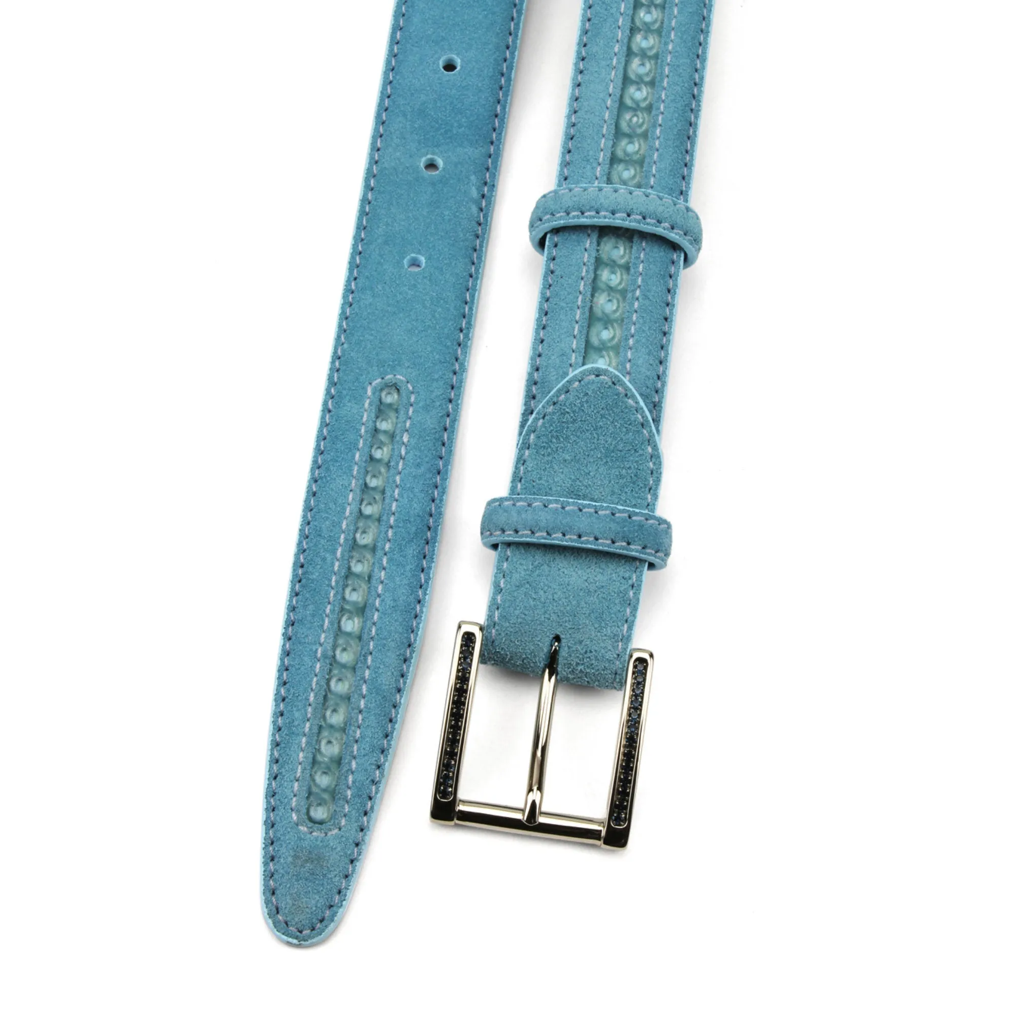 Powder Blue Pfeiffer Suede Insert Swarovski Crystal Narrow Belt