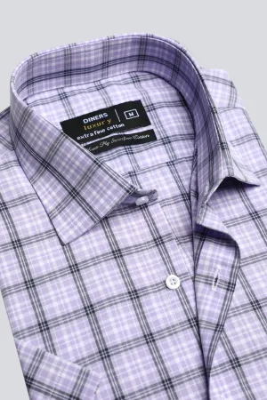 Purple Windowpane Check Formal Shirt (Half Sleeve)