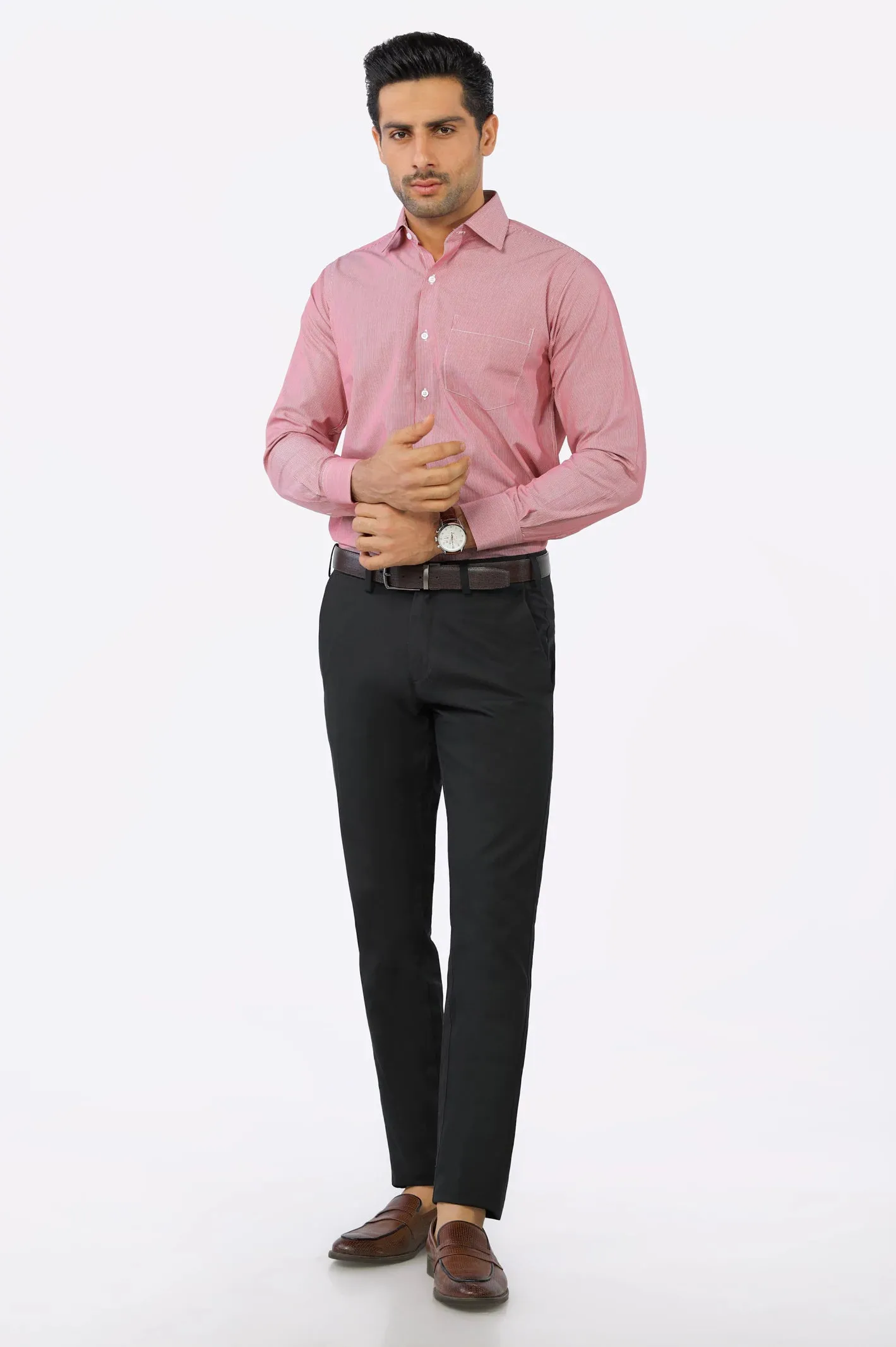 Red Hairline Stripe Formal Shirt