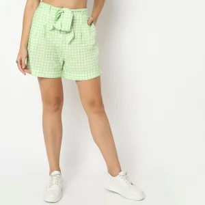 Relaxed Fit Checkered Mid Rise Shorts