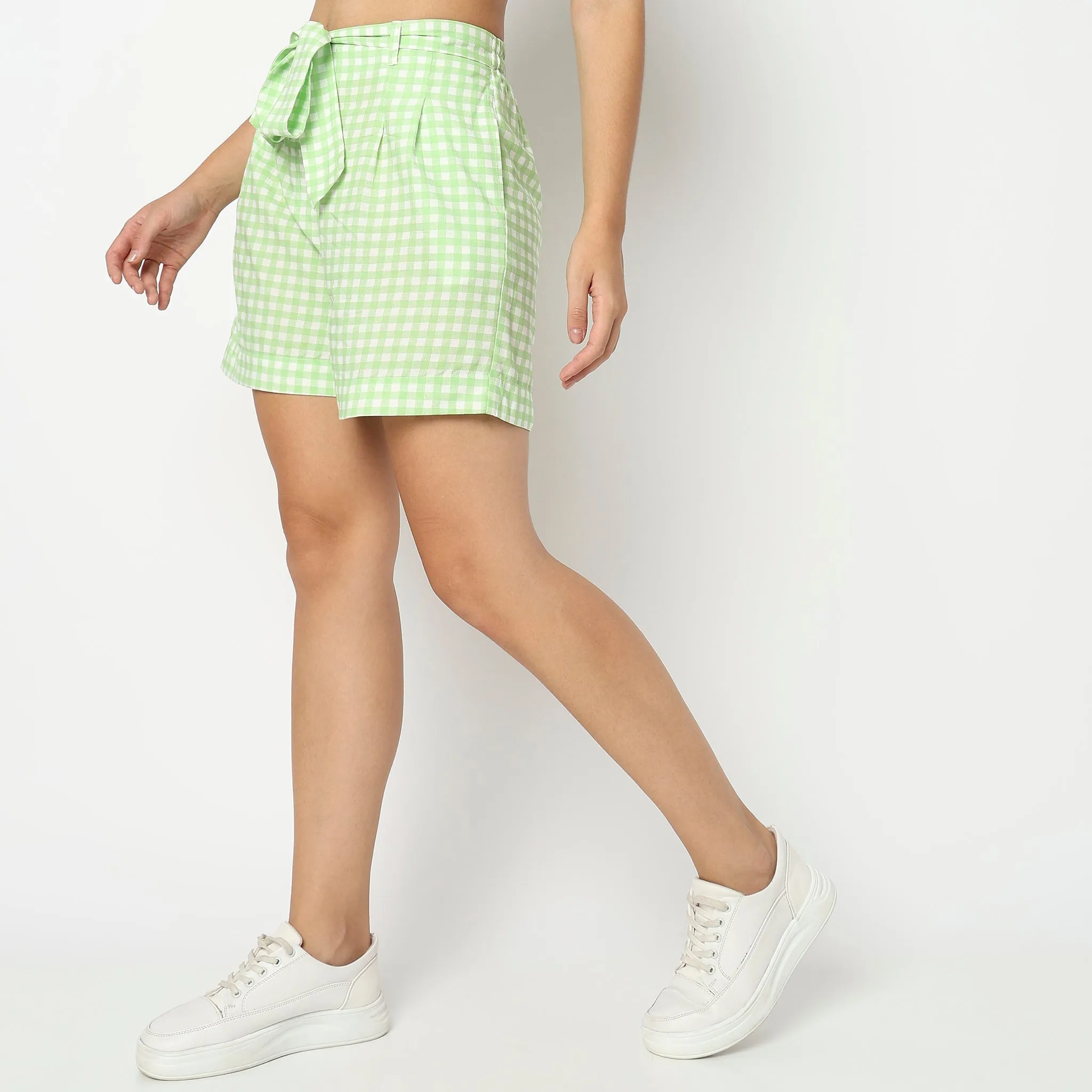 Relaxed Fit Checkered Mid Rise Shorts