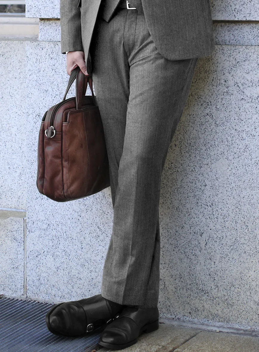 Scabal Lauchi Herringbone Gray Wool Pants