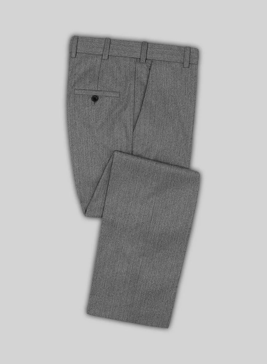 Scabal Lauchi Herringbone Gray Wool Pants