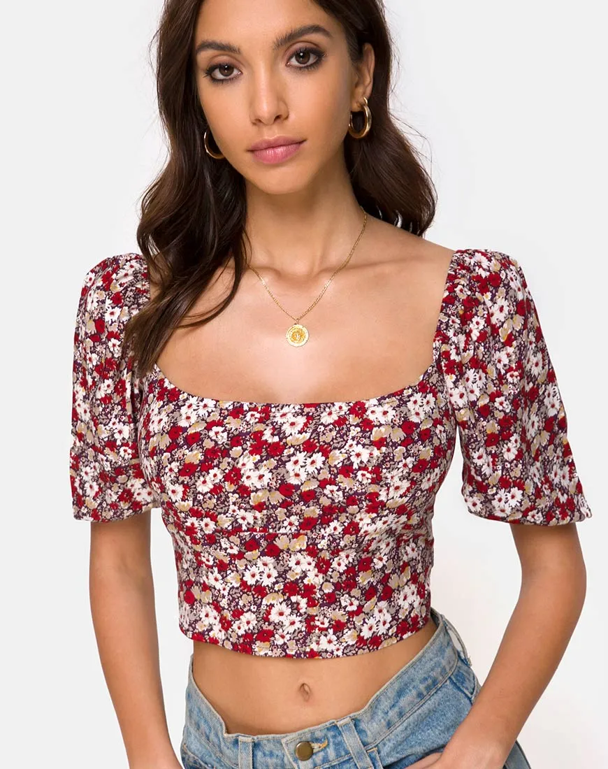 Silvia Top in Floral Charm Red