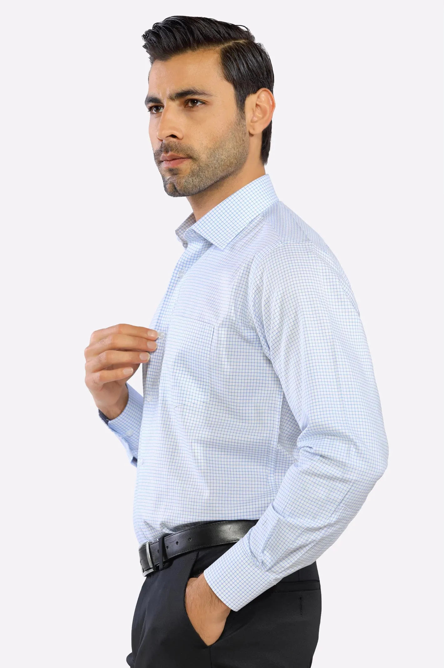 Sky Blue Windowpane Check Formal Shirt