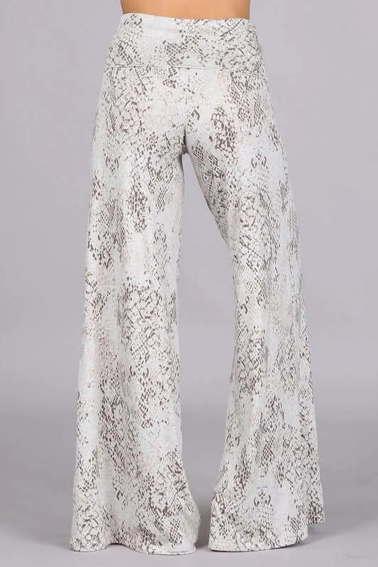 Snake Print Pattern Light Gray Palazzo Pants Made in USA