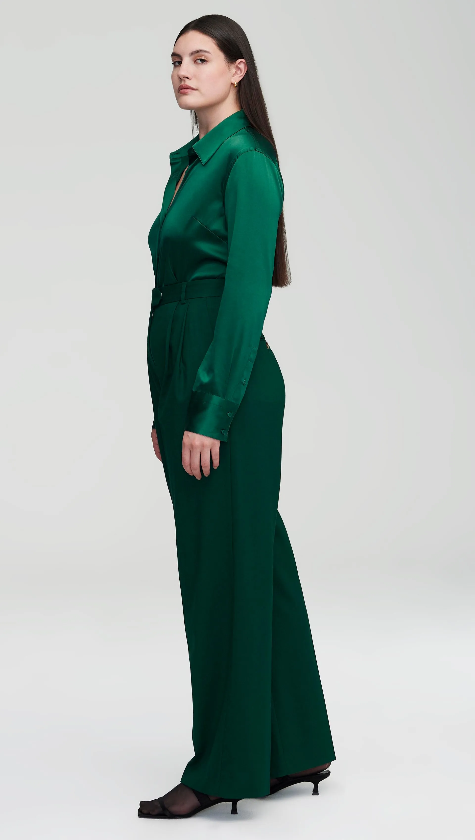 Stretch Blouse in Stretch Silk Satin | Emerald