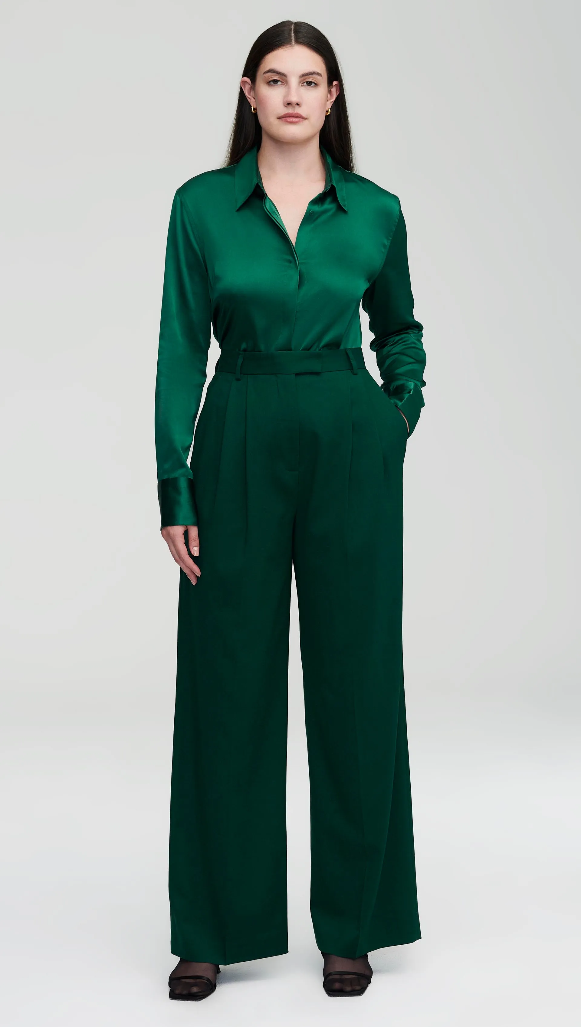 Stretch Blouse in Stretch Silk Satin | Emerald