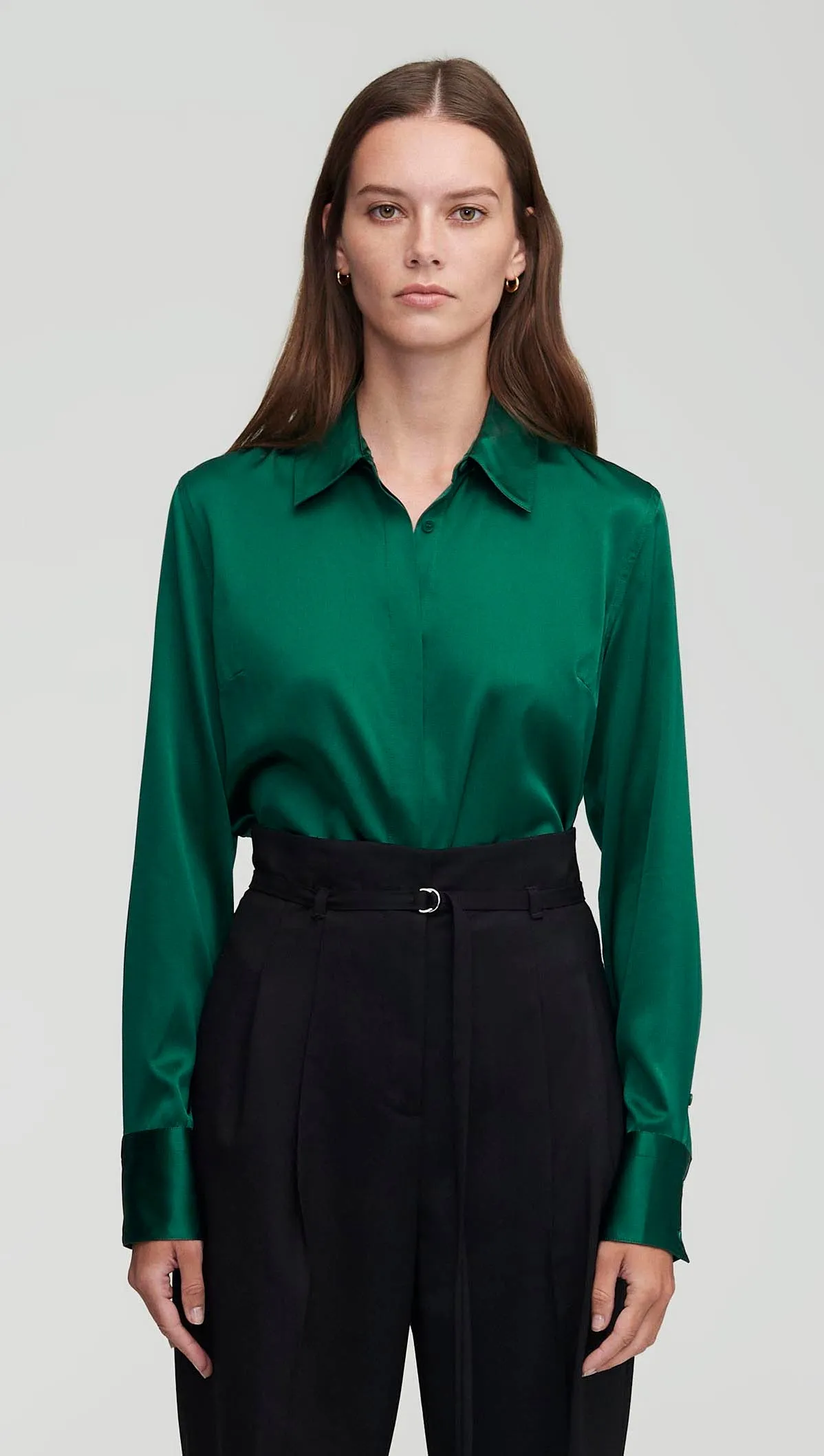 Stretch Blouse in Stretch Silk Satin | Emerald