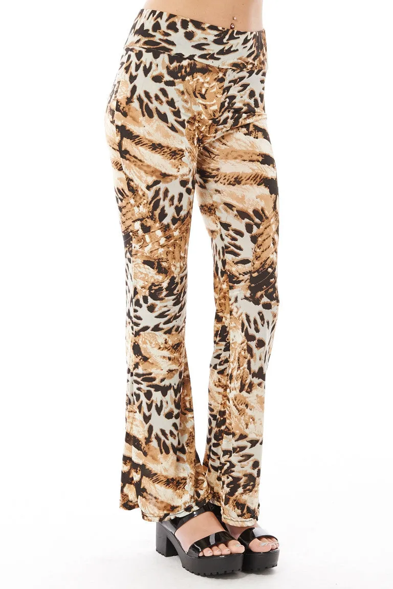 Stretchy Summer Flared Animal Print Trousers