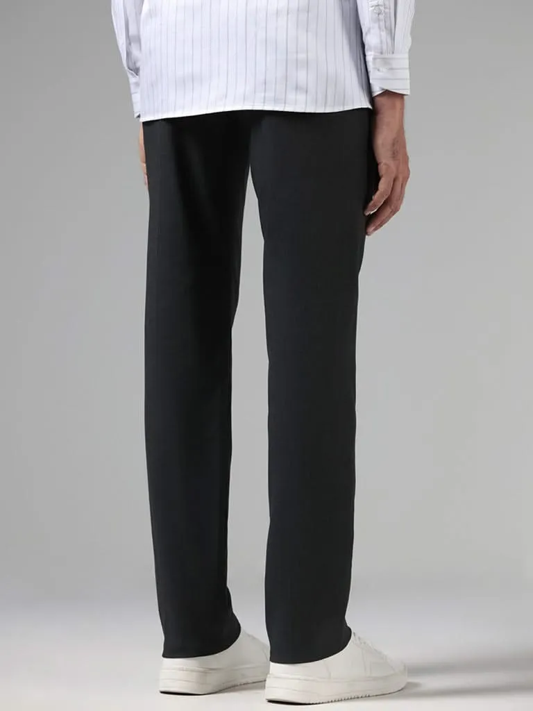 WES Formals Solid Charcoal Slim-Fit Mid-Rise Trousers