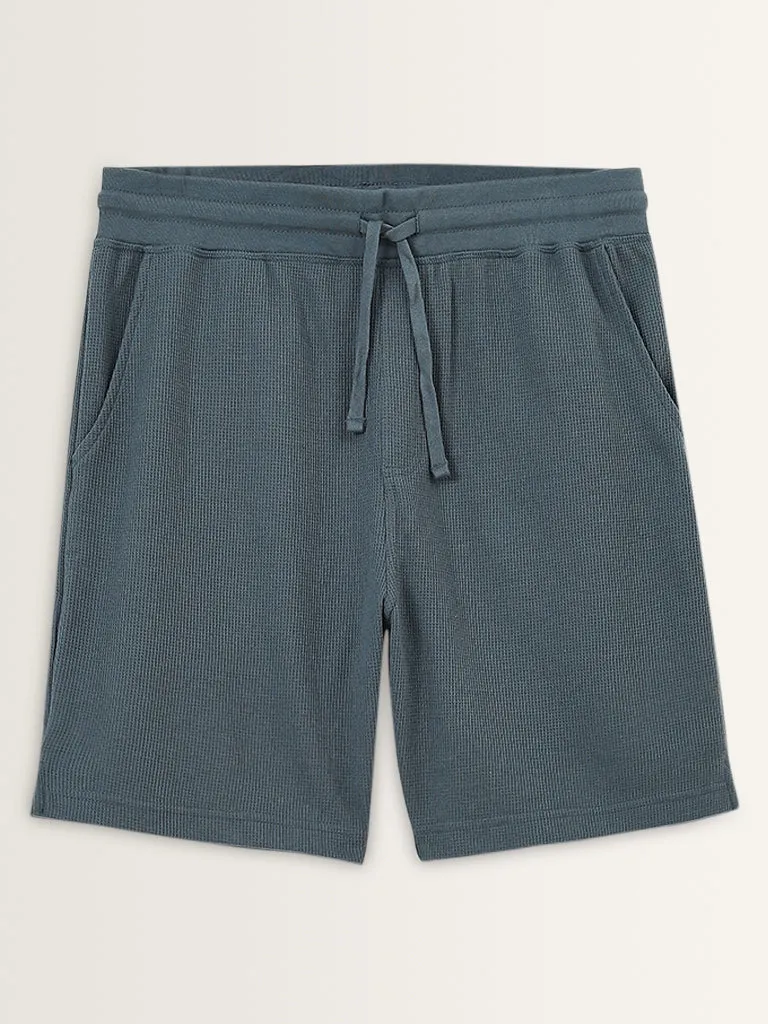 WES Lounge Dark Sage Relaxed-Fit Cotton Blend Shorts