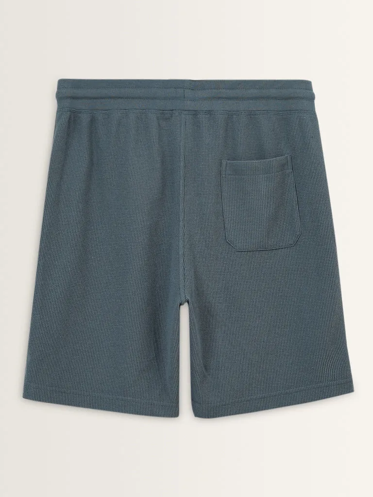 WES Lounge Dark Sage Relaxed-Fit Cotton Blend Shorts