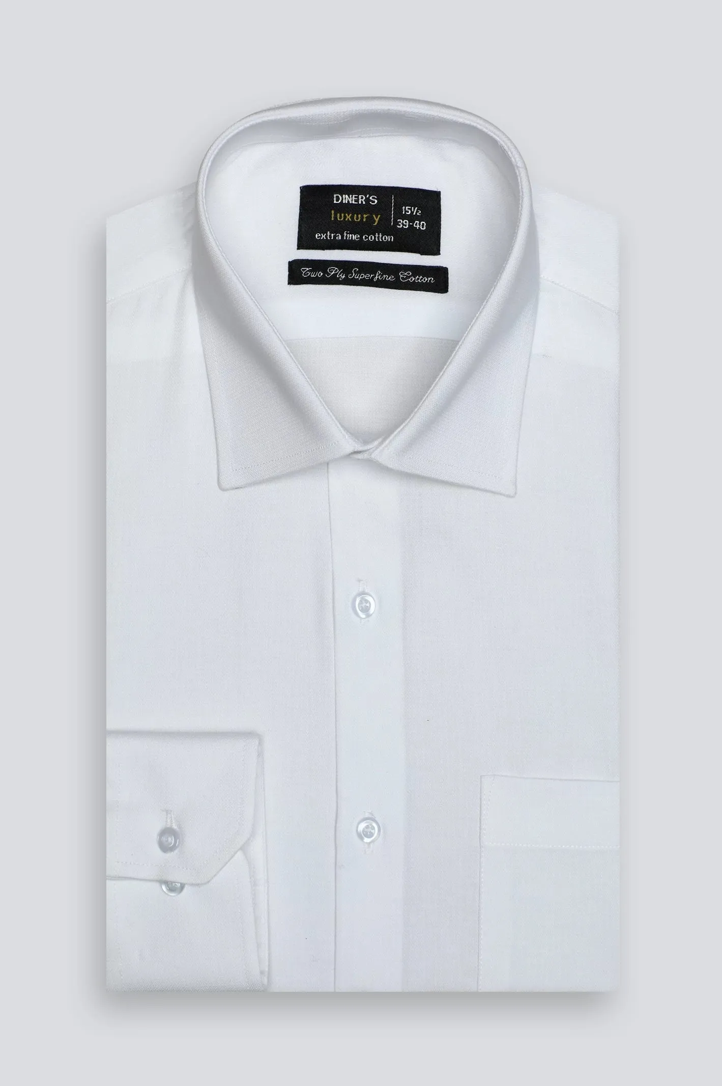 White Herringbone Textured Formal Shirt