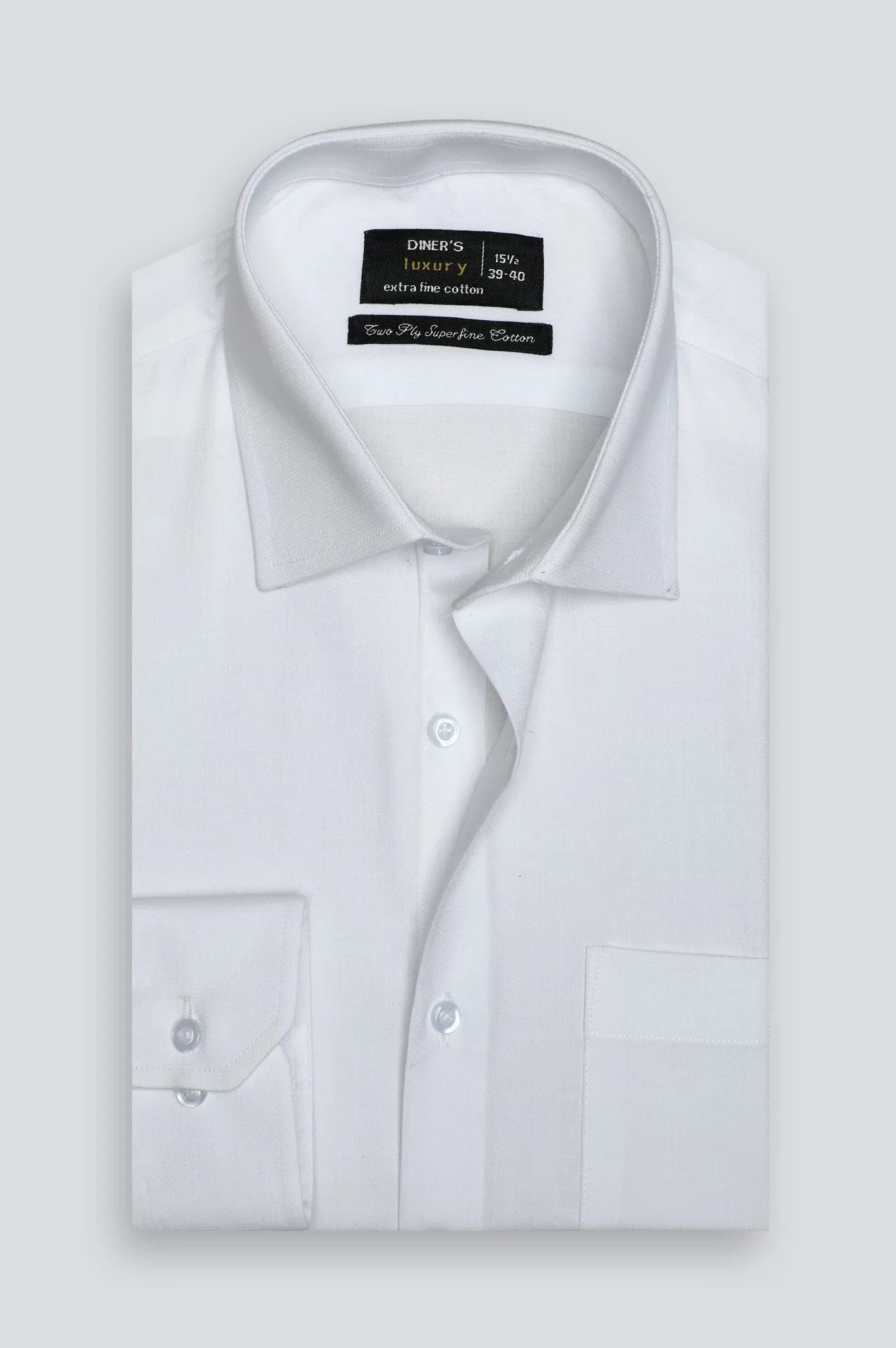 White Herringbone Textured Formal Shirt