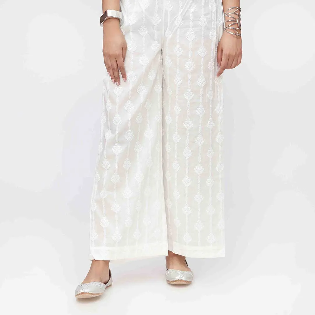 White Puff Printed Cambric Trouser PW3592