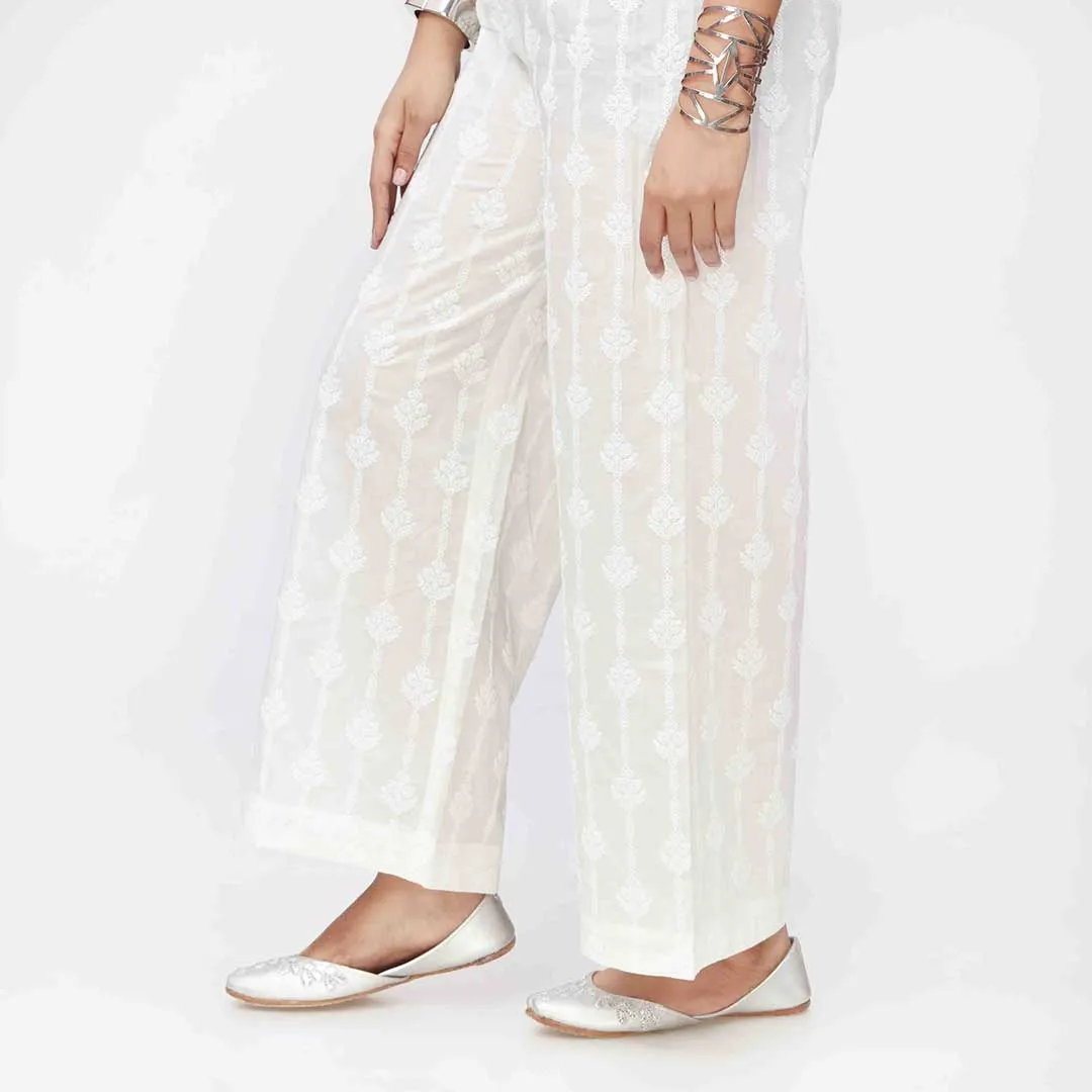 White Puff Printed Cambric Trouser PW3592