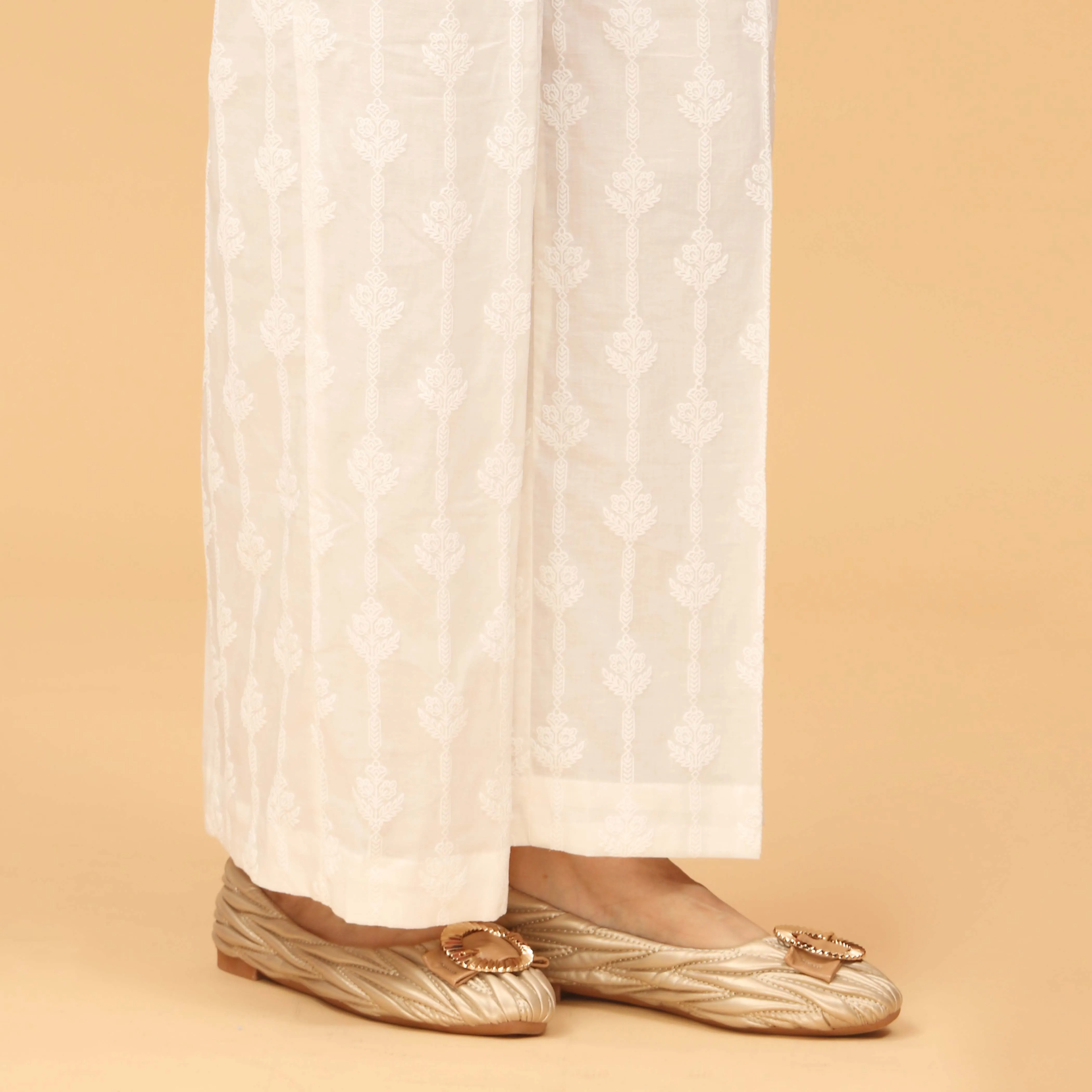 White Puff Printed Cambric Trouser PW3592