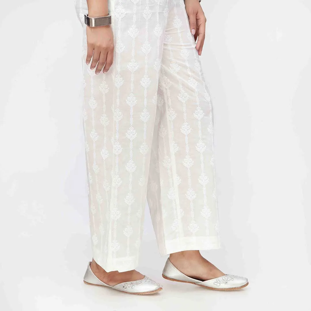 White Puff Printed Cambric Trouser PW3592