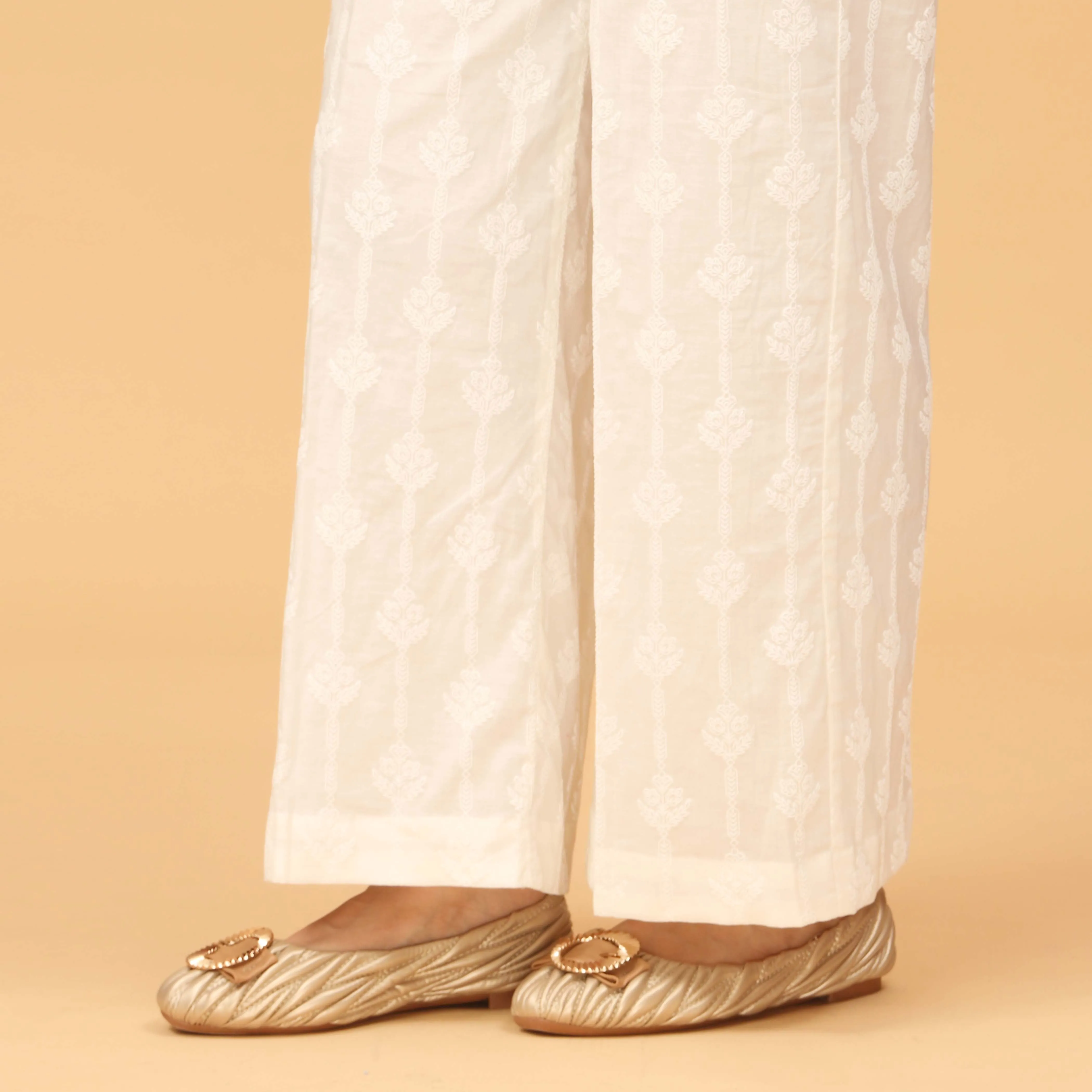 White Puff Printed Cambric Trouser PW3592